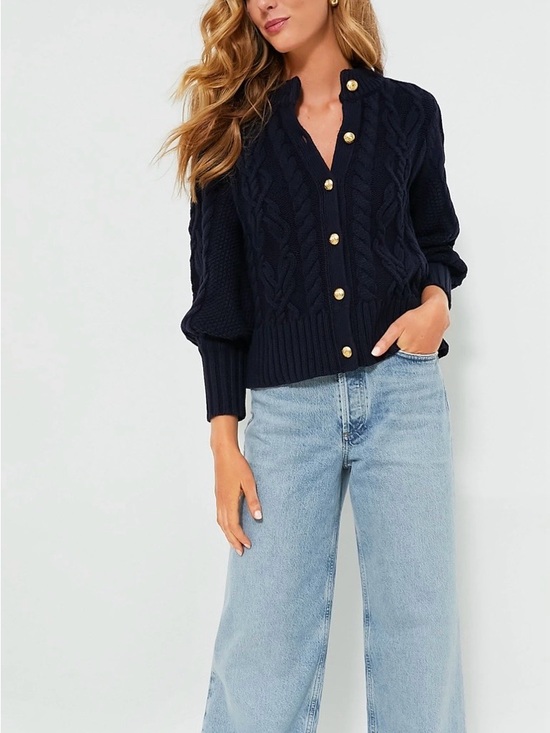 Tuckernuck Sweaters - Navy Cable-Knit Button-Up Sweater